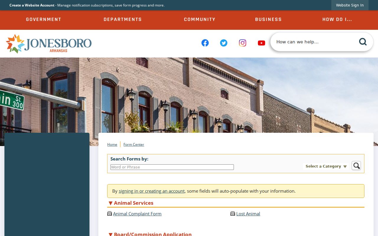 Jonesboro residents directory city Form Center records route
